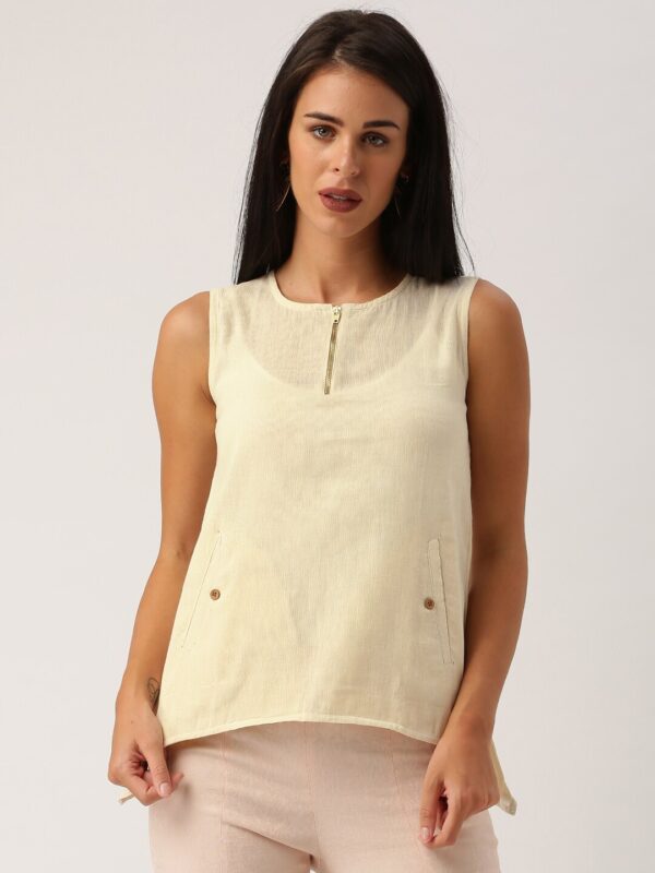 IndusDiva Mumbai Khadi Beige Top