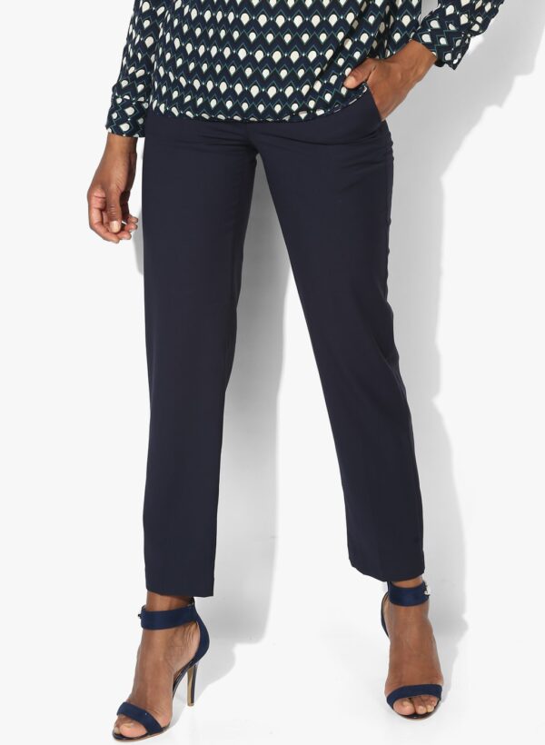 Marks  Spencer Women Navy Blue Straight Fit Solid Knitted Trousers