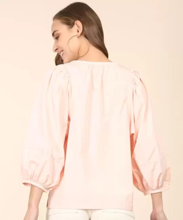 LEVI"S  Casual Puff Sleeves Solid Women Pink Top