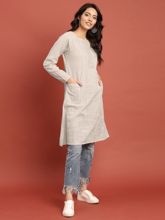 Taavi Women Woven Legacy A-Line Sustainable Kurta with Pockets