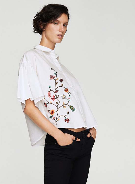 MANGO Women Boxy Embroidered Casual Shirt