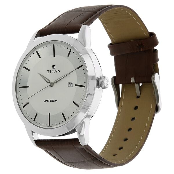 Titan Classic Silver Dial Analog with Date Leather Strap watch for Men