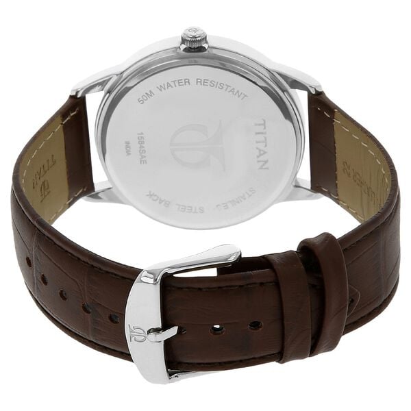 Titan Classic Silver Dial Analog with Date Leather Strap watch for Men