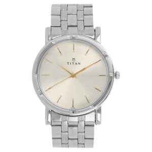 Titan Quartz Analog Silver Dial Stainless Steel Strap Watch for Men