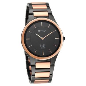 Titan Edge Ceramic Quartz in Midnight Gold with Black Dial Watch for Men