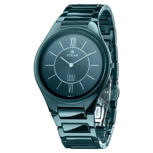 Titan Edge Ceramic Quartz in Glossy Electric Blue Dial Watch for Men