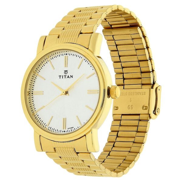 Titan Quartz Analog Gold Dial Stainless Steel Strap Watch for Men