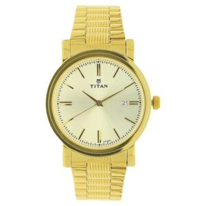 Titan Quartz Analog with Date Champagne Dial Stainless Steel Strap Watch for Men