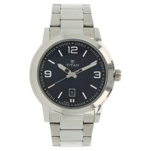 Titan Men's Urban Refinement: Sleek Blue Dial with Silver Stainless Steel Strap Watch