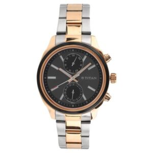 Titan Men's Metropolitan Luxe: Multifunction Black Dial with Two-Tone Stainless Steel Bracelet Watch