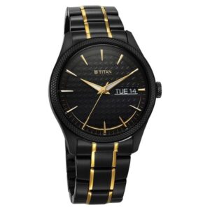 Titan Regalia Opulent Quartz Analog with Day and Date Black Dial Two Toned Stainless Steel Strap Watch for Men