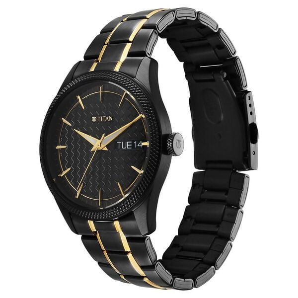 Titan Regalia Opulent Quartz Analog with Day and Date Black Dial Two Toned Stainless Steel Strap Watch for Men