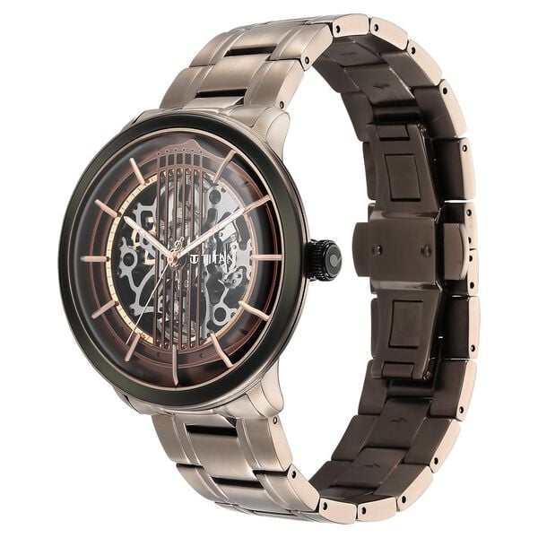 Titan Quartet Brown Dial Automatic Stainless Steel Strap Watch for Men