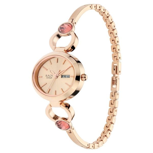 Titan Raga Viva Rose Gold Dial Analog with Day and Date Metal Strap Watch for Women