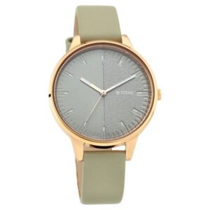 Titan Women's Precision Simplicity Watch: Green Gradient Dial with Leather Strap