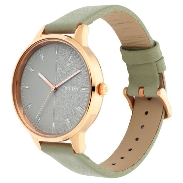 Titan Women's Precision Simplicity Watch: Green Gradient Dial with Leather Strap