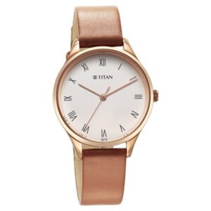 Titan Workwear White Dial Leather Strap Watch for Women