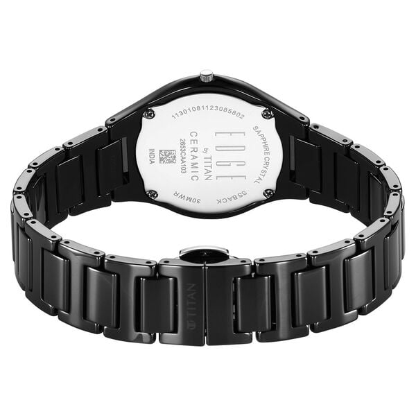 Titan Edge Ceramic Quartz in Glossy Black with Diamonds and Rich Mother of Pearl Dial Watch for Women