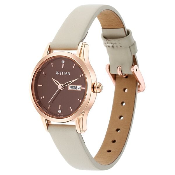 Titan Women's Lagan Chic: Studded Brown Dial watch with & Elegant Hands