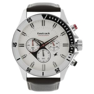 Fastrack Big Time Quartz Chronograph White Dial Leather Strap Watch for Gents