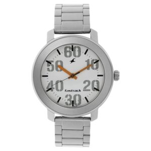 Fastrack Quartz Analog White Dial Stainless Steel Strap Watch for Gents