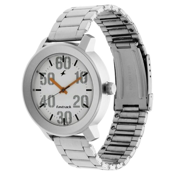 Fastrack Quartz Analog White Dial Stainless Steel Strap Watch for Gents