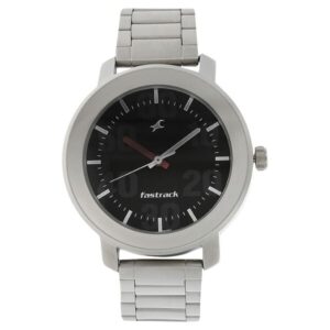 Fastrack Quartz Analog Black Dial Stainless Steel Strap Watch for Gents