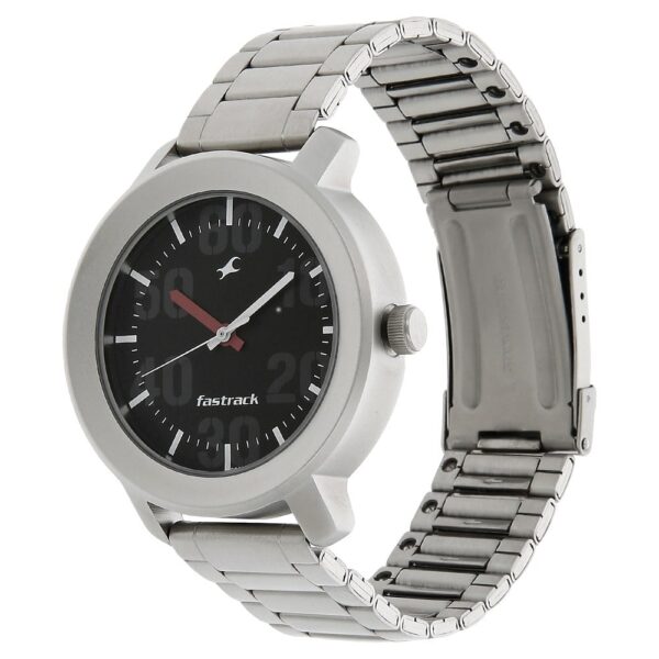 Fastrack Quartz Analog Black Dial Stainless Steel Strap Watch for Gents