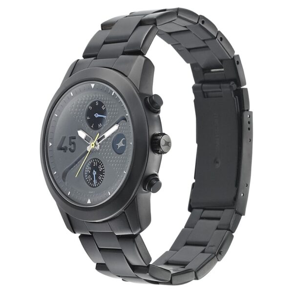 Fastrack Go Skate Quartz Multifunction Black Dial Stainless Steel Strap Watch for Gents