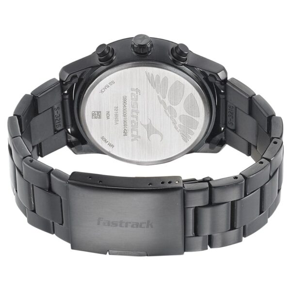 Fastrack Go Skate Quartz Multifunction Black Dial Stainless Steel Strap Watch for Gents