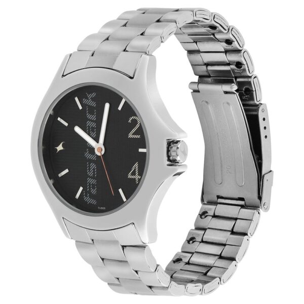 Fastrack Quartz Analog Black Dial Stainless Steel Strap Watch for Gents