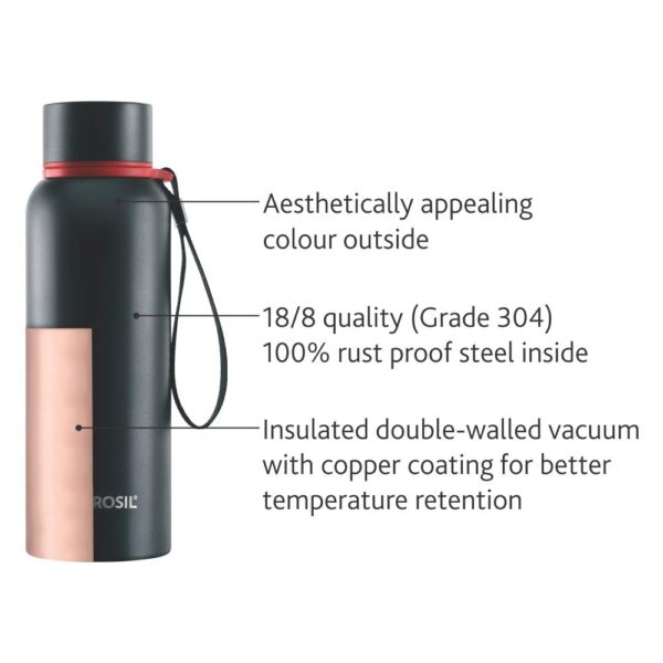 BOROSIL Solid Stainless Steel Hydra Trek Vacuum Insulated Flask Water Bottle 850 ml