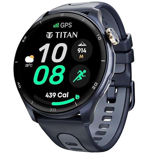 Titan Celestor Advanced GPS & Barometer 3.6 CM AMOLED Display with AOD, Piezoelectric Functional Crown Black Eclipse