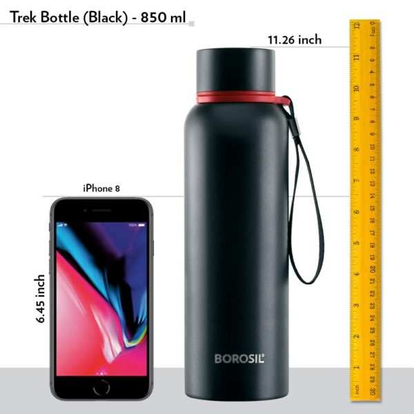 BOROSIL Solid Stainless Steel Hydra Trek Vacuum Insulated Flask Water Bottle 850 ml