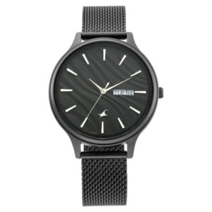 Fastrack Ruffles Quartz Analog with Day and Date Black Dial Stainless Steel Strap Watch for Ladies