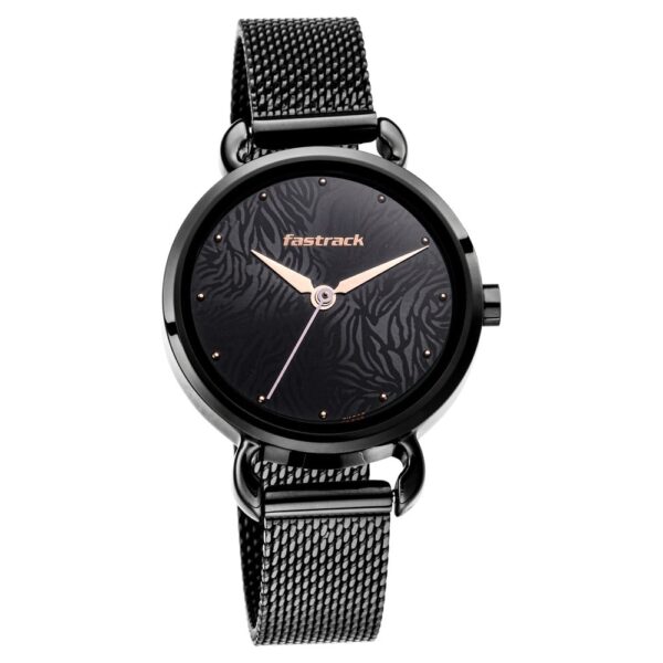 Fastrack Animal Print Quartz Analog Black Dial Stainless Steel Strap Watch for Ladies