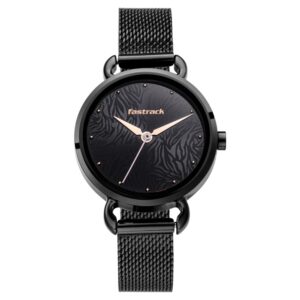 Fastrack Animal Print Quartz Analog Black Dial Stainless Steel Strap Watch for Ladies