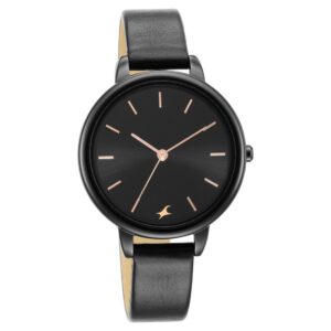 Fastrack Glitch Quartz Analog Black Dial Leather Strap Watch for Ladies