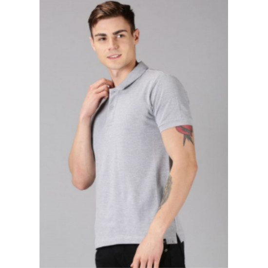 CROCODILE POLO NECK T-SHIRTS 100% COTTON GREY MELANGE 5XL