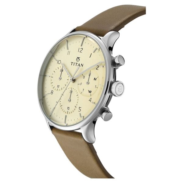 Titan On Trend White Dial Quartz Multifunction Leather Strap watch for Men