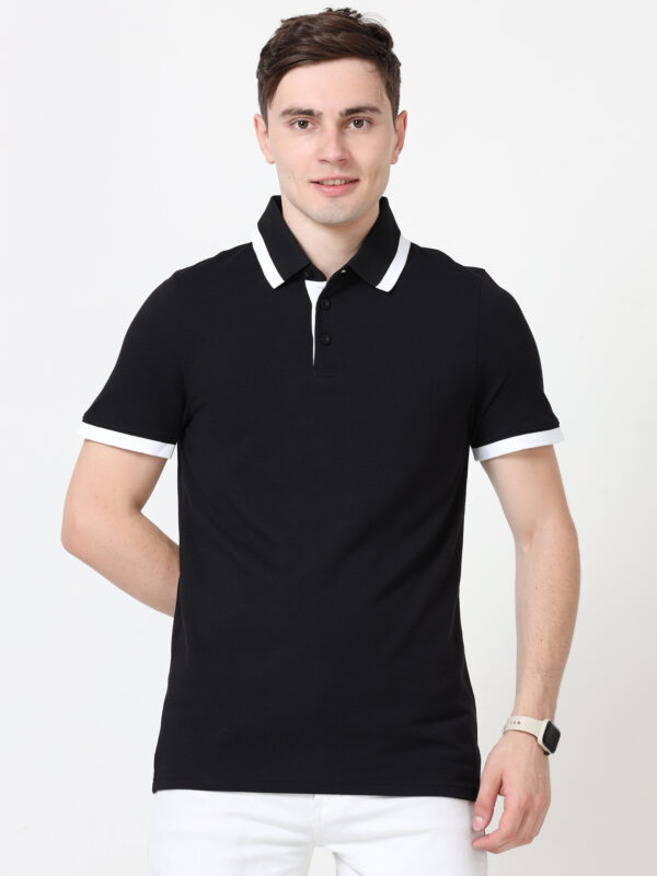 PUMA ESS PIQUE TIPPING POLO BLACK-WHITE