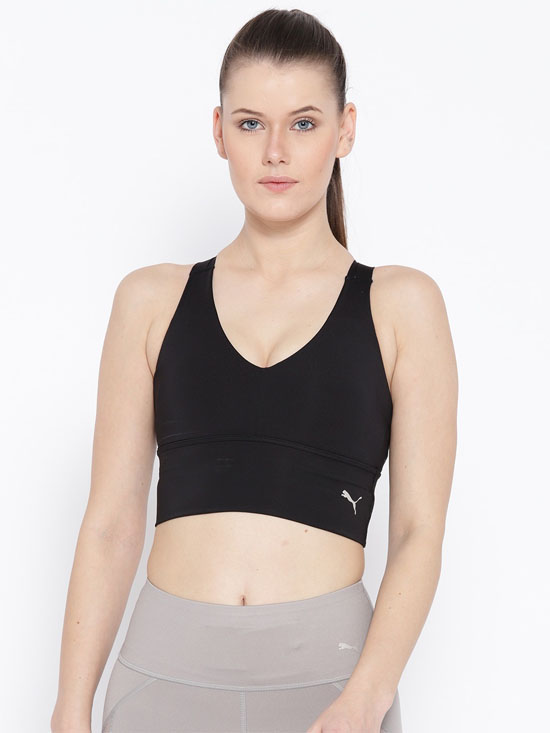 Puma Black Solid Non-Padded En Pointe Crop Sports Bra