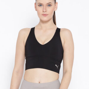 Puma Black Solid Non-Padded En Pointe Crop Sports Bra