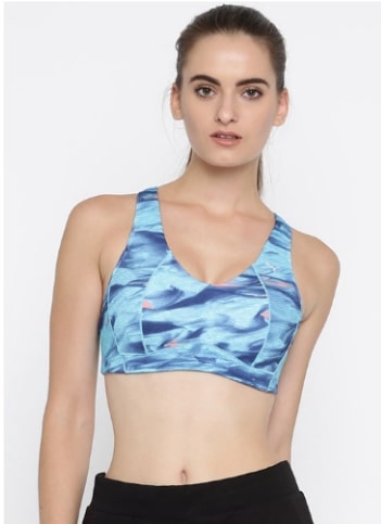 Puma Blue Printed Lightly Padded PWRSHAPE RUN Sports Bra