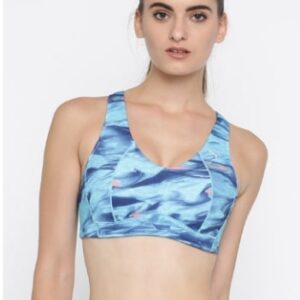 Puma Blue Printed Lightly Padded PWRSHAPE RUN Sports Bra