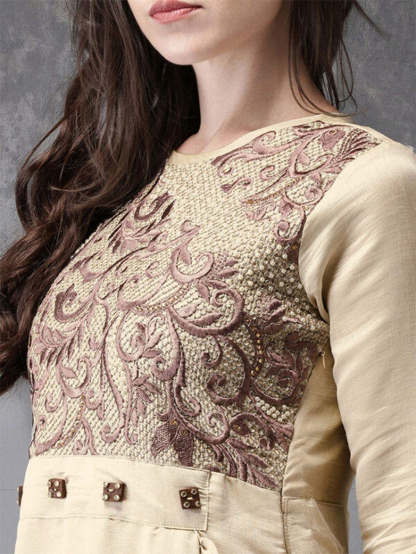 Anouk Women Beige Embroidered A-Line Kurta