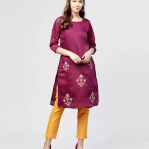 Women Floral Print Poly Chanderi Straight Kurta