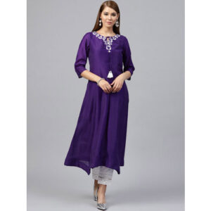 Juniper Women Purple Yoke Design A-Line Kurta