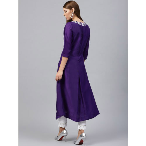 Juniper Women Purple Yoke Design A-Line Kurta