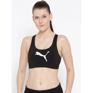 Puma Black Solid Non-Padded PWRSHAPE Forever - Logo Sports Bra